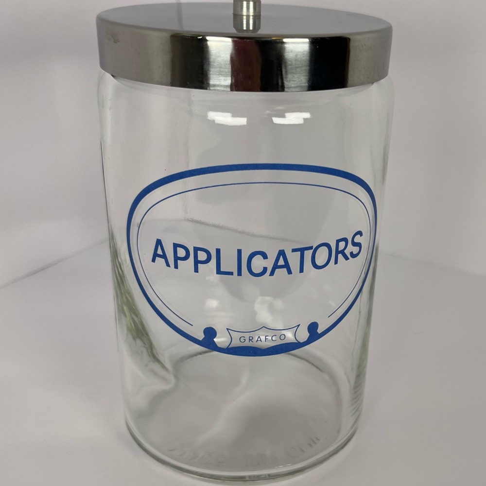 Vintage Set of Glass Cotton and Applicators Doctor Apothecary Jars with Lids - Picture 4 of 5